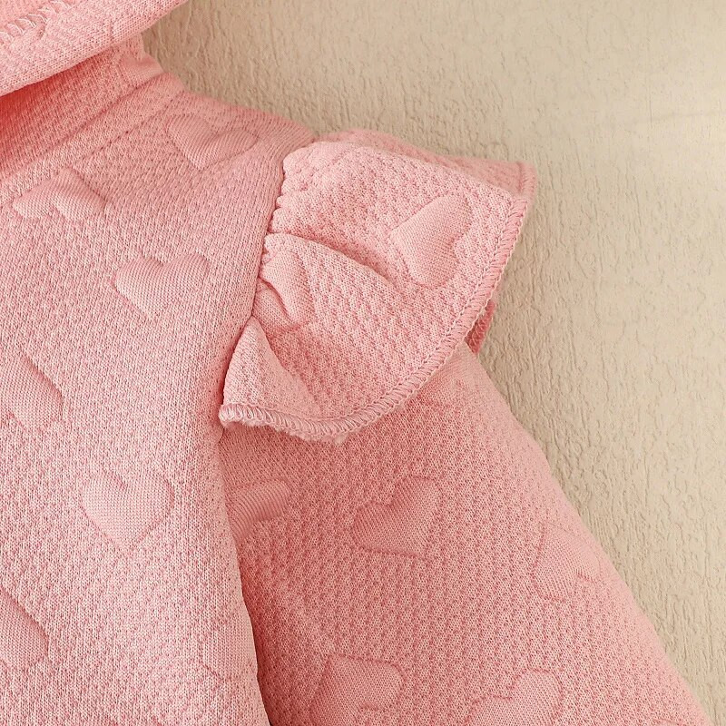 Toddler Baby Girl pavasara rudens drēbju komplekts rozā garās piedurknes kapuci tops + bikses Love Print Jaundzimušā bērna ikdienas apģērbs