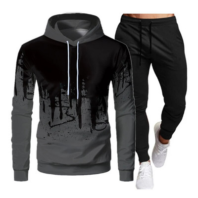 2023. g. Vīriešu pārgājienu sporta tērpi ar kapuci ziemas sporta krekls + Jogger sporta bikses, silts kapuci, sporta tērps sporta zālei, treniņu komplekti āra aktivitātēm