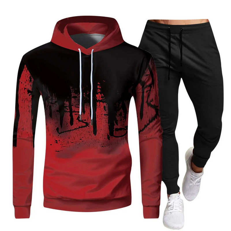 2023. g. Vīriešu pārgājienu sporta tērpi ar kapuci ziemas sporta krekls + Jogger sporta bikses, silts kapuci, sporta tērps sporta zālei, treniņu komplekti āra aktivitātēm