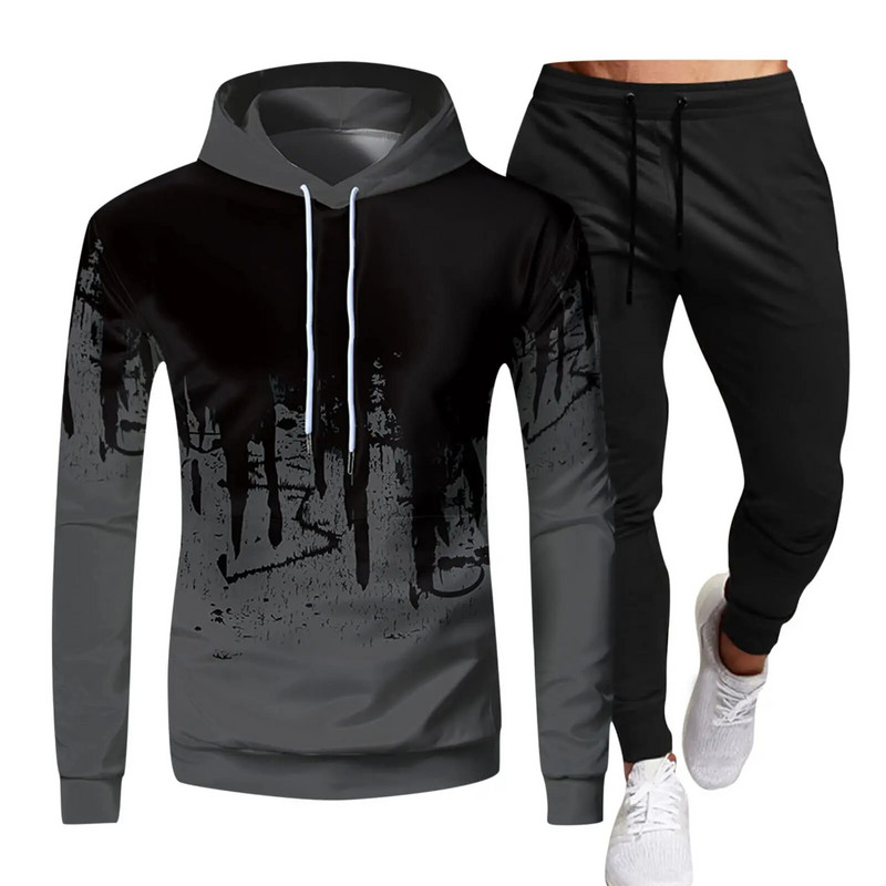 2023. g. Vīriešu pārgājienu sporta tērpi ar kapuci ziemas sporta krekls + Jogger sporta bikses, silts kapuci, sporta tērps sporta zālei, treniņu komplekti āra aktivitātēm