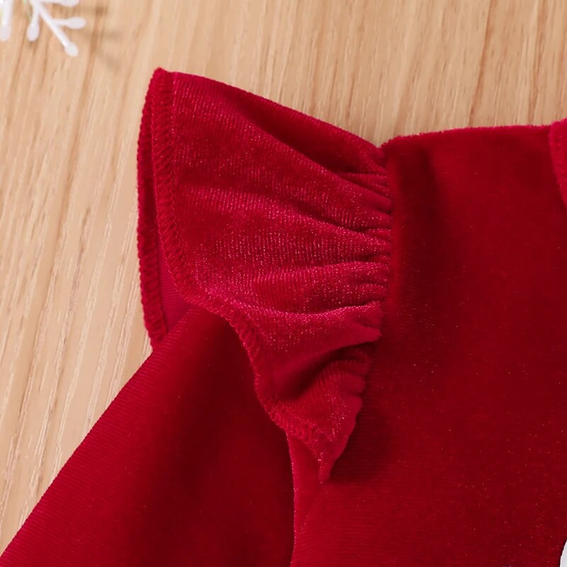 Kisgyermek csecsemő baba lányok karácsonyi ruha szettek hosszú ujjú fodros betűkkel nyomott bársony bodyk + lobogó nadrágok + sapka karácsonyi ruhák