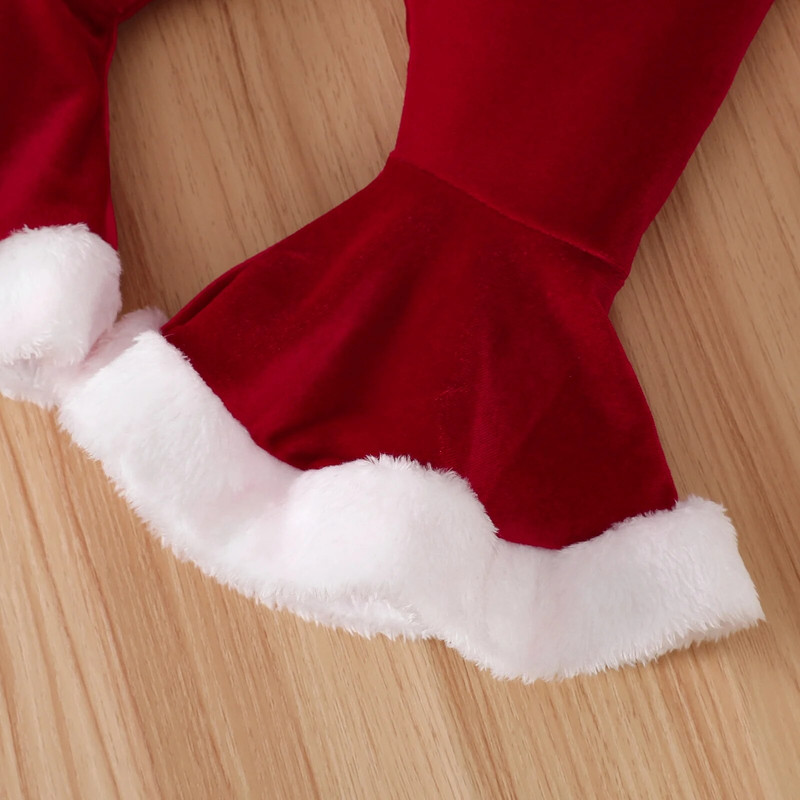 Kisgyermek csecsemő baba lányok karácsonyi ruha szettek hosszú ujjú fodros betűkkel nyomott bársony bodyk + lobogó nadrágok + sapka karácsonyi ruhák