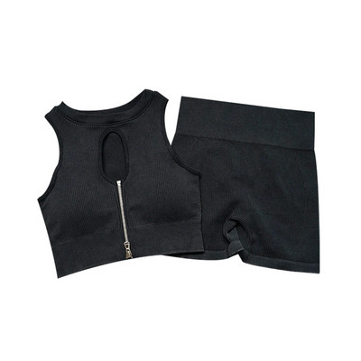 Bešavni set za jogu Rebrasta odjeća za vježbanje za žene Sportski grudnjak Kratke hlače s visokim strukom Kompleti tajica za jogu Odjeća za teretanu Sportska odijela