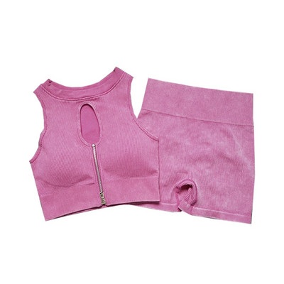 Bešavni set za jogu Rebrasta odjeća za vježbanje za žene Sportski grudnjak Kratke hlače s visokim strukom Kompleti tajica za jogu Odjeća za teretanu Sportska odijela