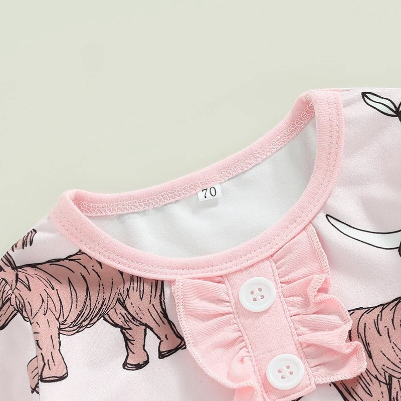 Jauns pavasaris rudens jaundzimušo mazuļu zēnu meiteņu apģērbu komplekti liellopu apdrukai T-krekli ar garām piedurknēm + garās bikses cēloņsakarības tērpi