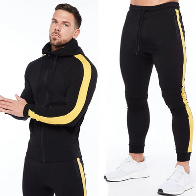 2db Sportruházat Öltöny Férfi Kapucnis kapucnis pulóver nadrág szett Alkalmi fitnesz melegítőnadrág Őszi Férfi Pamut Futó Sport Atlétaruha