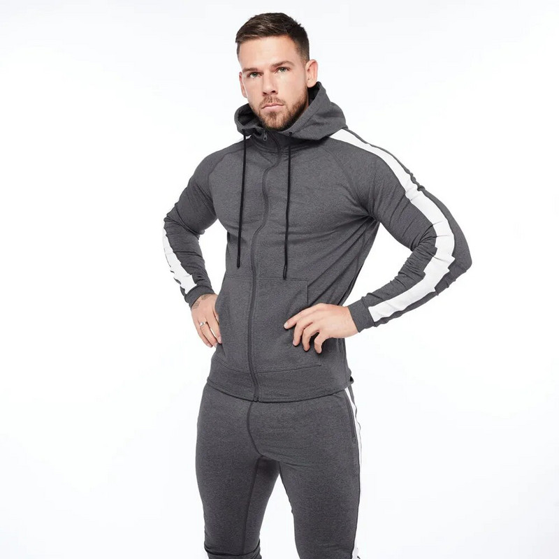 2db Sportruházat Öltöny Férfi Kapucnis kapucnis pulóver nadrág szett Alkalmi fitnesz melegítőnadrág Őszi Férfi Pamut Futó Sport Atlétaruha