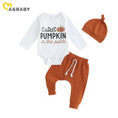 ma&baby 0-18M Απόκριες νεογέννητο Βρέφος Βρεφικά Σετ Ρούχα για αγοράκι Επιστολή τύπωμα κολοκύθας Μακρυμάνικο παντελόνι Ρόμπερ Καπέλο Στολές Κοστούμια