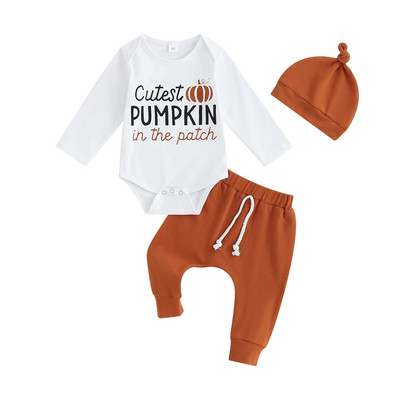 ma&baby 0-18M Απόκριες νεογέννητο Βρέφος Βρεφικά Σετ Ρούχα για αγοράκι Επιστολή τύπωμα κολοκύθας Μακρυμάνικο παντελόνι Ρόμπερ Καπέλο Στολές Κοστούμια