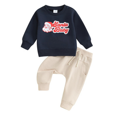 ma&baby 3M-3Y Χριστουγεννιάτικο βρέφος νήπιο Βρέφος αγόρι κοριτσάκι Ρούχα σετ Γράμμα Santa Μακρυμάνικο μπλουζάκια Παντελόνια Χριστουγεννιάτικες στολές