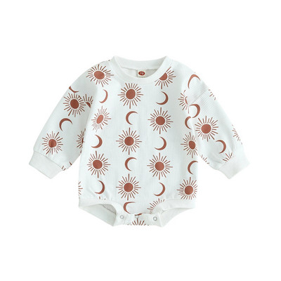 ma&baby 0-24M Νεογέννητο αγοράκι Κοριτσάκι Romper Νήπιο Βρεφικό μακρυμάνικο στάμπα φόρμα βάφλας Playsuit Φθινοπωρινά ανοιξιάτικα ρούχα