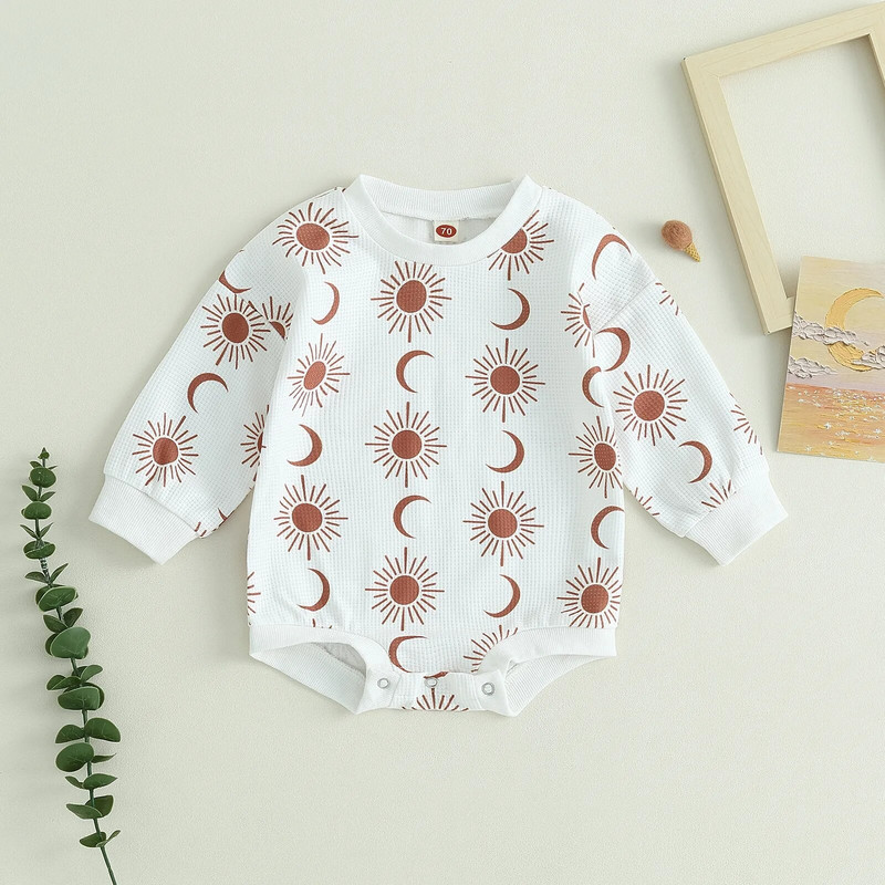 ma&baby 0-24M Νεογέννητο αγοράκι Κοριτσάκι Romper Νήπιο Βρεφικό μακρυμάνικο στάμπα φόρμα βάφλας Playsuit Φθινοπωρινά ανοιξιάτικα ρούχα