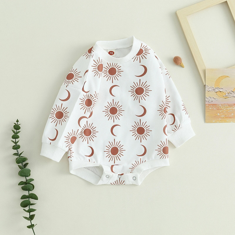 ma&baby 0-24M Νεογέννητο αγοράκι Κοριτσάκι Romper Νήπιο Βρεφικό μακρυμάνικο στάμπα φόρμα βάφλας Playsuit Φθινοπωρινά ανοιξιάτικα ρούχα