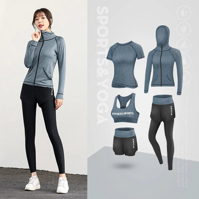 Σετ γιόγκα 5 τεμαχίων για γυναίκες που τρέχουν μπλουζάκι γυμναστικής αθλητικό σουτιέν φορούν ρούχα γυμναστικής γυναικείο σετ προπόνησης αθλητικό κοστούμι