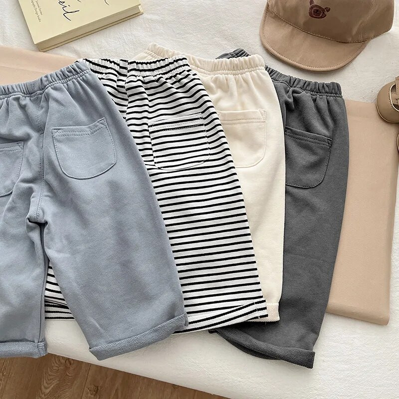 Ikdienas zīdaiņu bikses ar apakšējo daļu kokvilnas elastīgās svītrainās bikses zīdaiņu apģērbi bērniem mazuļu zēnu meiteņu apģērbi