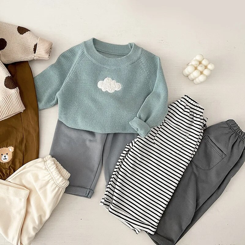 Ikdienas zīdaiņu bikses ar apakšējo daļu kokvilnas elastīgās svītrainās bikses zīdaiņu apģērbi bērniem mazuļu zēnu meiteņu apģērbi