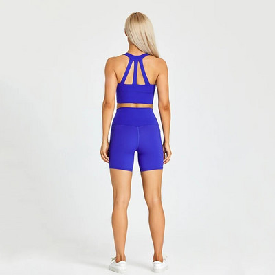 ABS LOLI Strechy Nylon Σετ Γιόγκα Κοστούμια γυμναστικής Επενδυμένες τσέπες Crop Top σουτιέν Αθλητικό σορτς 2 τεμαχίων σετ προπόνησης Ρούχα γυμναστικής