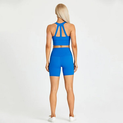 ABS LOLI Strechy Nylon Σετ Γιόγκα Κοστούμια γυμναστικής Επενδυμένες τσέπες Crop Top σουτιέν Αθλητικό σορτς 2 τεμαχίων σετ προπόνησης Ρούχα γυμναστικής