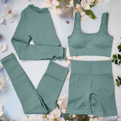 Σετ γιόγκα με ραβδώσεις Κοστούμια γυμναστικής λευκά γυναικεία αθλητικά ρούχα χωρίς ραφή στολή προπόνησης Μακρυμάνικο μπλουζάκι αθλητικό κολάν 2 τεμαχίων Ρούχα γυμναστικής