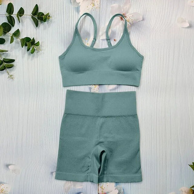 Σετ γιόγκα με ραβδώσεις Κοστούμια γυμναστικής λευκά γυναικεία αθλητικά ρούχα χωρίς ραφή στολή προπόνησης Μακρυμάνικο μπλουζάκι αθλητικό κολάν 2 τεμαχίων Ρούχα γυμναστικής