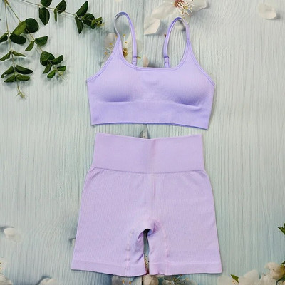 Σετ γιόγκα με ραβδώσεις Κοστούμια γυμναστικής λευκά γυναικεία αθλητικά ρούχα χωρίς ραφή στολή προπόνησης Μακρυμάνικο μπλουζάκι αθλητικό κολάν 2 τεμαχίων Ρούχα γυμναστικής