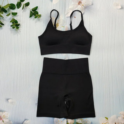 Σετ γιόγκα με ραβδώσεις Κοστούμια γυμναστικής λευκά γυναικεία αθλητικά ρούχα χωρίς ραφή στολή προπόνησης Μακρυμάνικο μπλουζάκι αθλητικό κολάν 2 τεμαχίων Ρούχα γυμναστικής