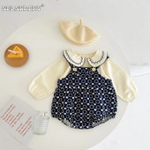 Ανοιξιάτικο φθινοπωρινό φλοράλ κεντημένο σετ φόρμας για βρέφη 0-3 ετών για κοριτσάκια: Βαμβακερή φόρμα με ρυθμιζόμενα λουριά Κορμάκια