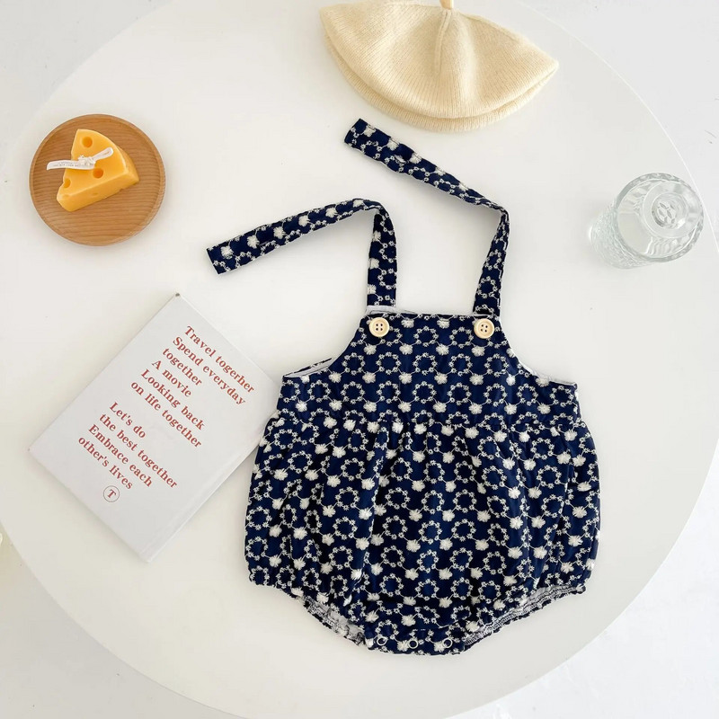 Ανοιξιάτικο φθινοπωρινό φλοράλ κεντημένο σετ φόρμας για βρέφη 0-3 ετών για κοριτσάκια: Βαμβακερή φόρμα με ρυθμιζόμενα λουριά Κορμάκια