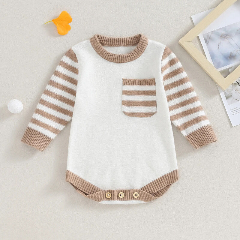 ma&baby 0-18M újszülött csecsemő baba lány fiú nadrág meleg kötött hosszú ujjú csíkos kombiné ősz tavasz tél kisgyermek ruhák