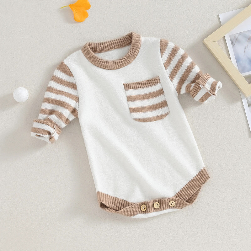 ma&baby 0-18M újszülött csecsemő baba lány fiú nadrág meleg kötött hosszú ujjú csíkos kombiné ősz tavasz tél kisgyermek ruhák