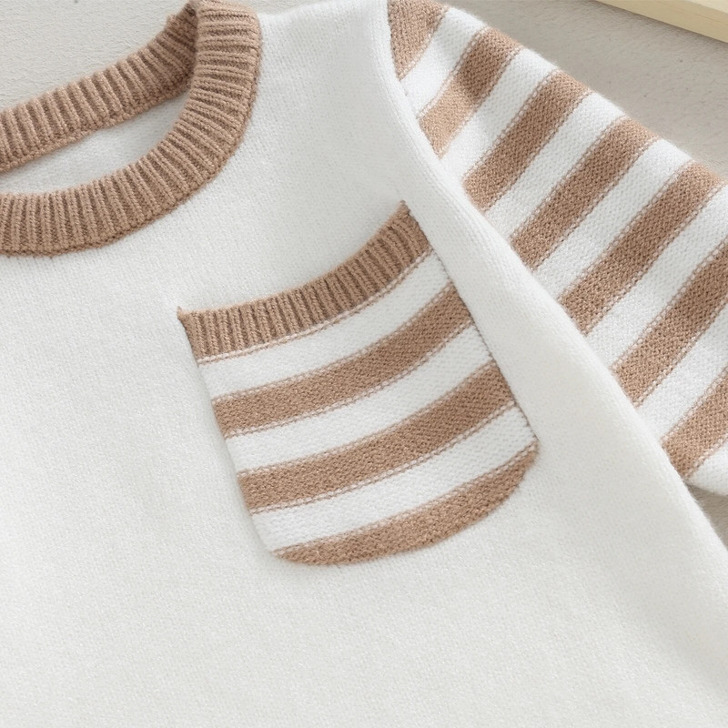 ma&baby 0-18M újszülött csecsemő baba lány fiú nadrág meleg kötött hosszú ujjú csíkos kombiné ősz tavasz tél kisgyermek ruhák