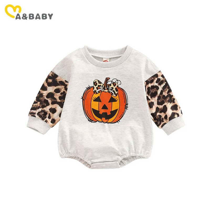 Ma&Baby 0-18M Αποκριάτικες στολές μωρών νεογέννητων βρεφών κοριτσιών λεοπάρ φιόγκος κολοκυθάκι στάμπα μακρυμάνικη φόρμα φθινοπωρινής άνοιξης