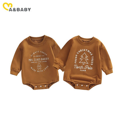 ma&baby 0-24M karácsonyi csecsemő újszülött baba lány fiú mézeskalács levél hosszú ujjú jumpsuit karácsonyi jelmezek