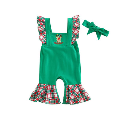 Kislány kisfiú karácsonyi kombiné, kockás patchwork, négyszögletes nyakú, csengőaljú nadrág fejpánttal, 3-24 hónapos gyerekeknek