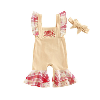 Kislány kisfiú karácsonyi kombiné, kockás patchwork, négyszögletes nyakú, csengőaljú nadrág fejpánttal, 3-24 hónapos gyerekeknek
