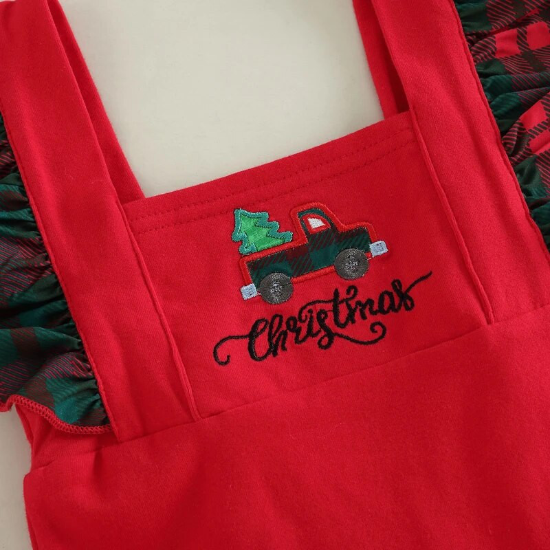 Kislány kisfiú karácsonyi kombiné, kockás patchwork, négyszögletes nyakú, csengőaljú nadrág fejpánttal, 3-24 hónapos gyerekeknek