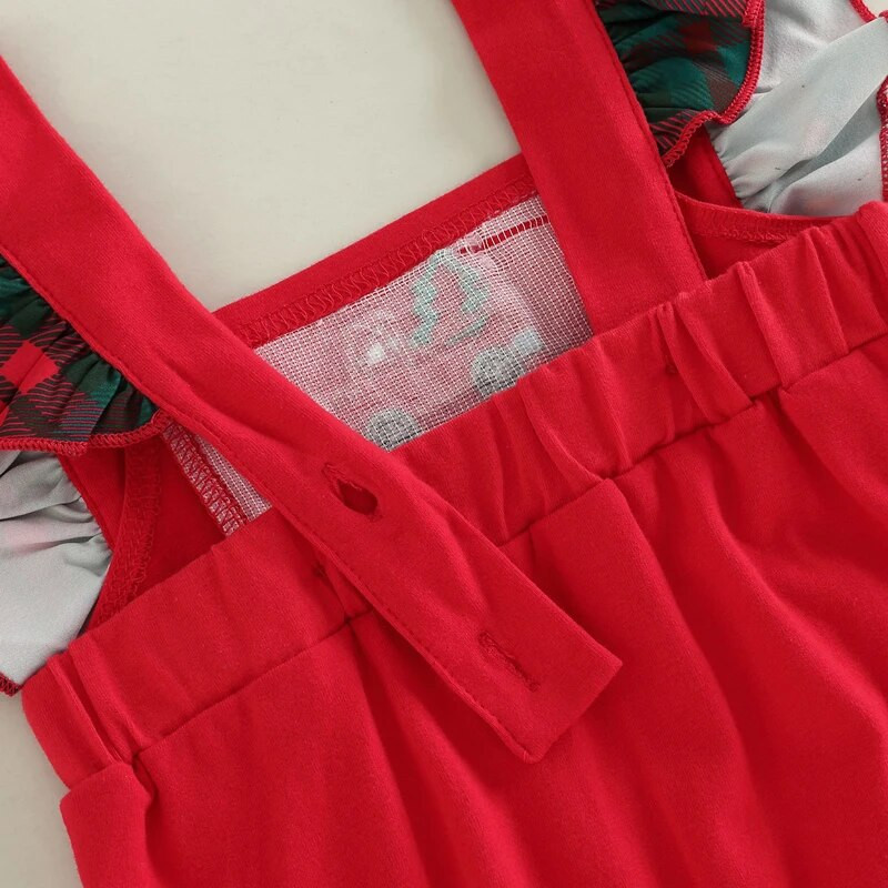 Kislány kisfiú karácsonyi kombiné, kockás patchwork, négyszögletes nyakú, csengőaljú nadrág fejpánttal, 3-24 hónapos gyerekeknek