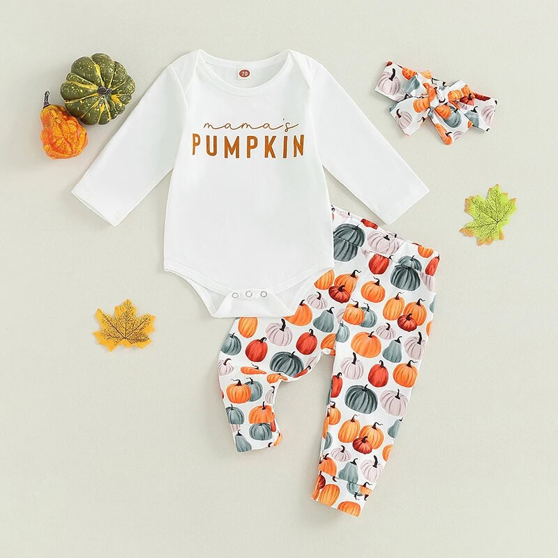 ma&baby 0-18M Απόκριες νεογέννητα βρέφη Βρεφικά κορίτσια Ρούχα Σετ Μακρυμάνικα Romper Παντελόνι κολοκύθας Κοστούμια