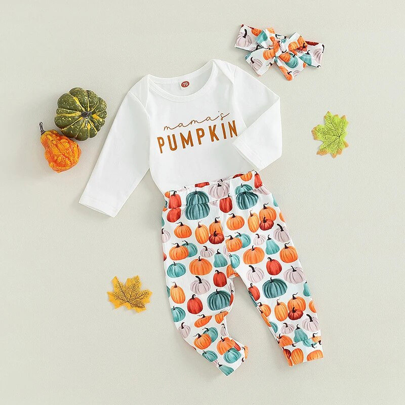 ma&baby 0-18M Απόκριες νεογέννητα βρέφη Βρεφικά κορίτσια Ρούχα Σετ Μακρυμάνικα Romper Παντελόνι κολοκύθας Κοστούμια