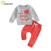 ma&baby 0-3G Valentīna diena Jaundzimušais Zēns Zēns Meiteņu Drēbju Komplekti Sirds apdruka ar garām piedurknēm Topi Bikses Tērpi