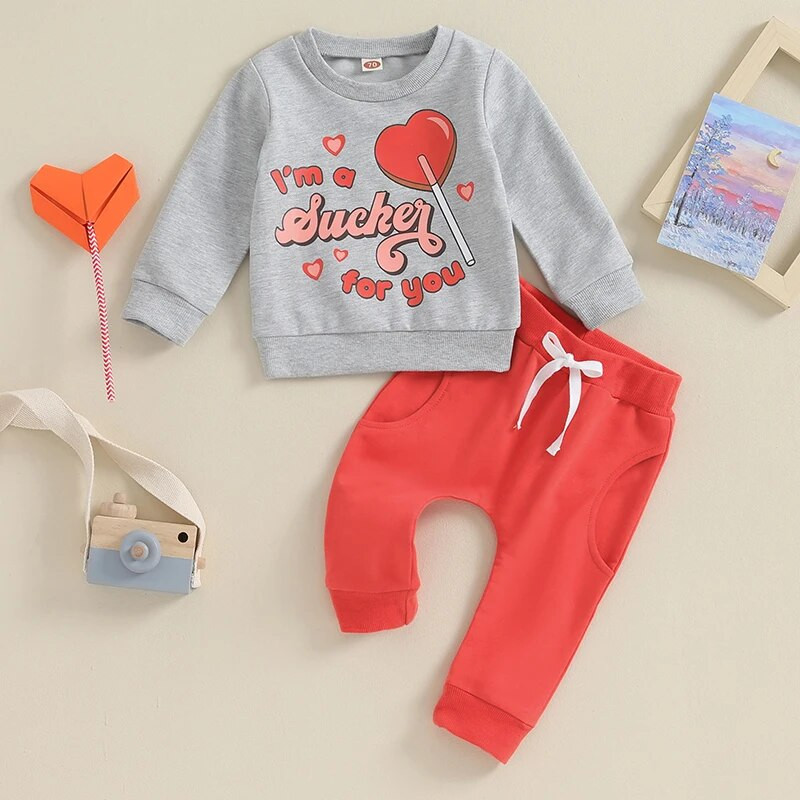 ma&baby 0-3G Valentīna diena Jaundzimušais Zēns Zēns Meiteņu Drēbju Komplekti Sirds apdruka ar garām piedurknēm Topi Bikses Tērpi