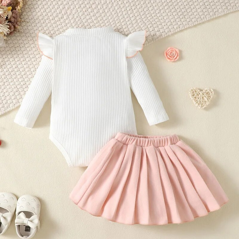 0-24 M Pavasara rudens meiteņu apģērbu komplekts tauriņš ar muša piedurknēm Bodijs vienkrāsains svārki zīdaiņu meiteņu modes tērpi apģērbi