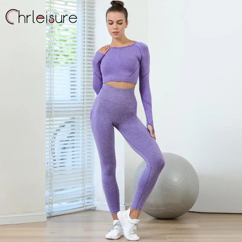 CHRLEISURE Σετ δύο τεμαχίων Αθλητικές φόρμες Γυναικείες φόρμες Αθλητισμός χωρίς ραφή Σετ γιόγκα Fitness Ψηλόμεση Αθλητικά Γυναικεία