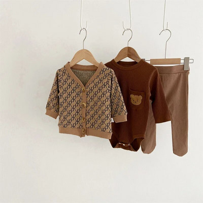 MILANCEL őszi divatos, khaki színű ruhák kislányoknak és fiúknak, totyogó mackóruha