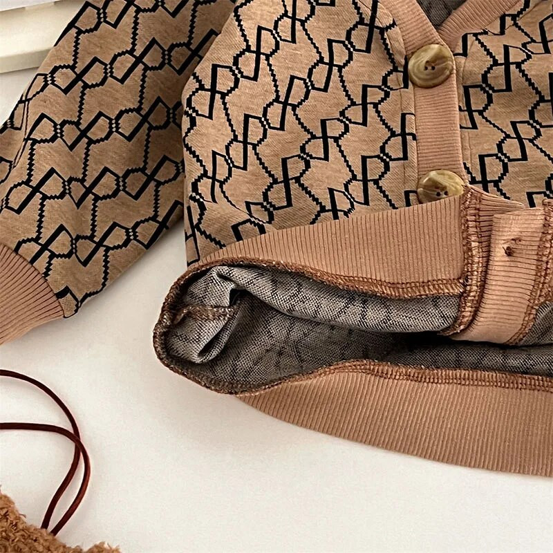 MILANCEL őszi divatos, khaki színű ruhák kislányoknak és fiúknak, totyogó mackóruha