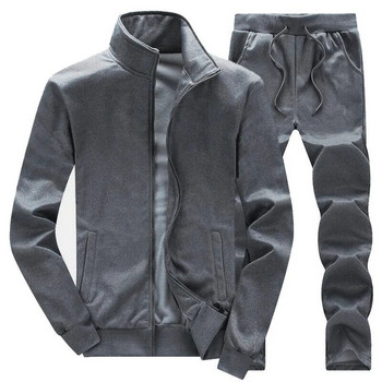 2023 Нов мъжки комплект палто и панталон Едноцветно спортно палто Мъжки анцуг Жилетка с ревер с цип и спортни панталони