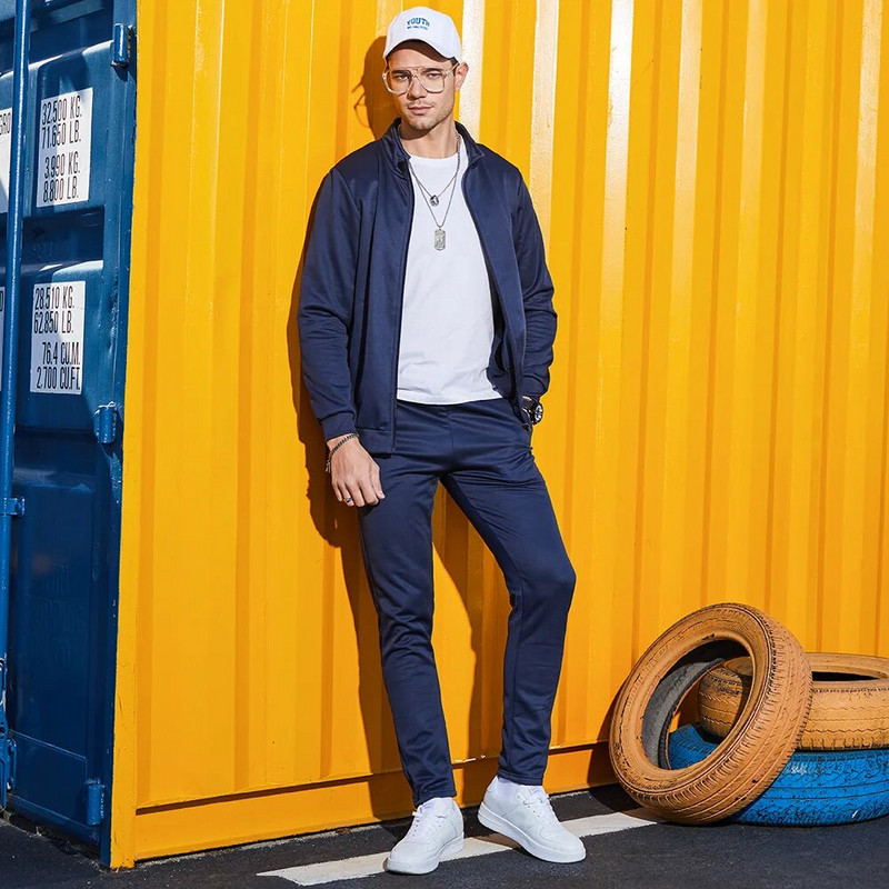 2023 Νέο Σετ ανδρικό παλτό και παντελόνι μονόχρωμο αθλητικό παλτό Ανδρική φόρμα με φερμουάρ Ζακέτα και παντελόνι
