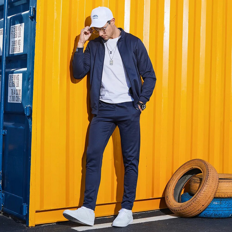 2023 Νέο Σετ ανδρικό παλτό και παντελόνι μονόχρωμο αθλητικό παλτό Ανδρική φόρμα με φερμουάρ Ζακέτα και παντελόνι