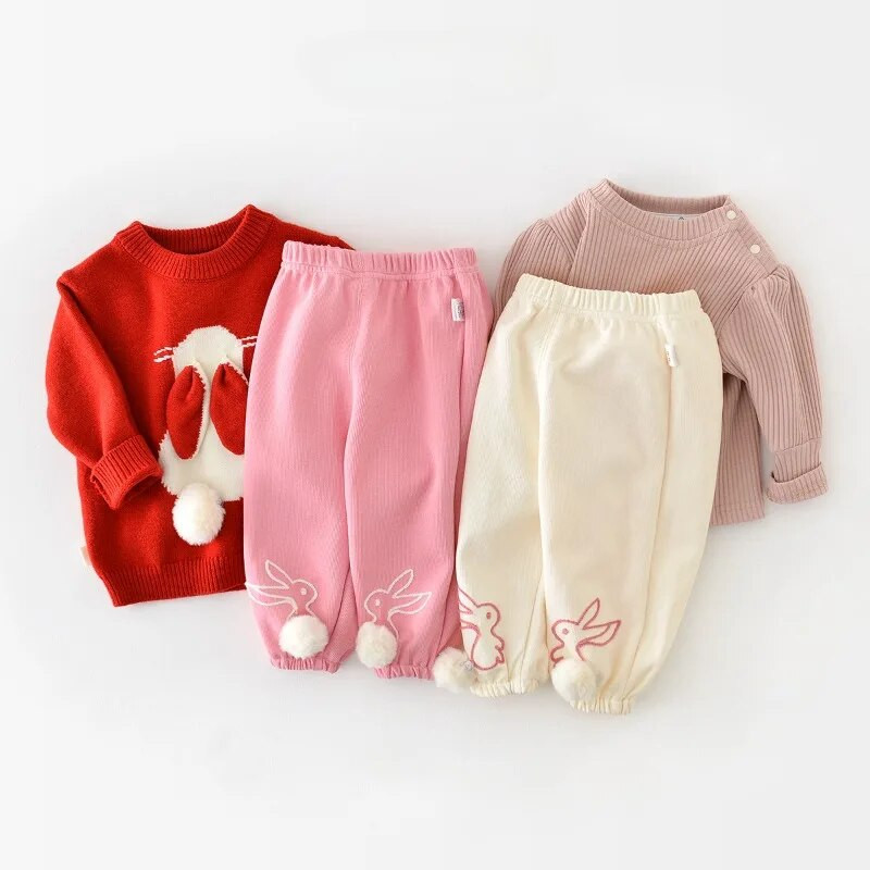 Baby Girls Bunny Hairball Sporta bikses Toddler Kids Mīkstas brīvas sporta bikses