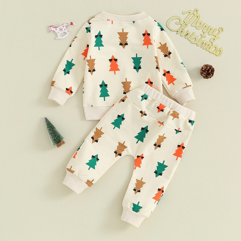 ma&baby 0-3G Ziemassvētki Jaundzimušais Zēns Zēns Meitene Drēbju komplekti Koka apdruka ar garām piedurknēm Topi Bikses Ziemassvētku Kostīmi Tērpi